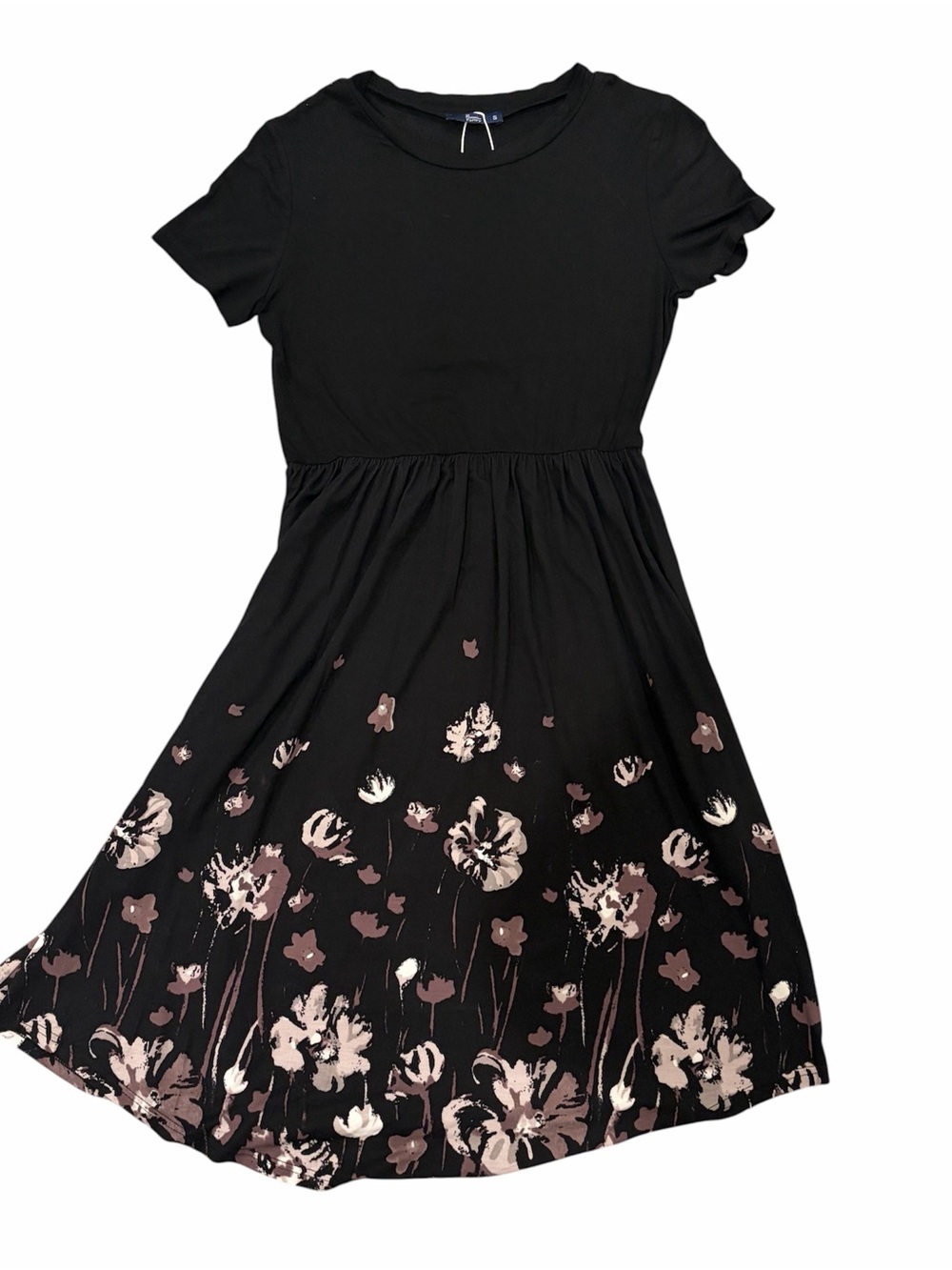 Black Midi Dress with Blush Floral Hem